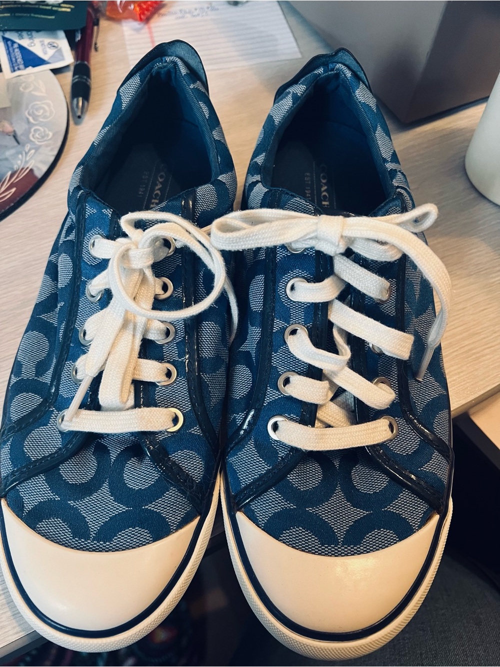 Coach Navy Signature Canvas Sneakers with White Accents